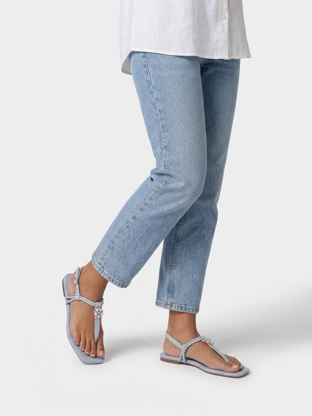 Sam & Libby Light Blue Jeweled Flat Sandals